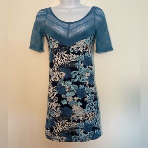 Intimately Free People Womens Blue Lace Short Sleeve Body Con Dress Size XS